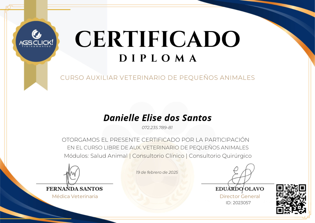 Certificado Clickvet de Auxiliar Veterinario