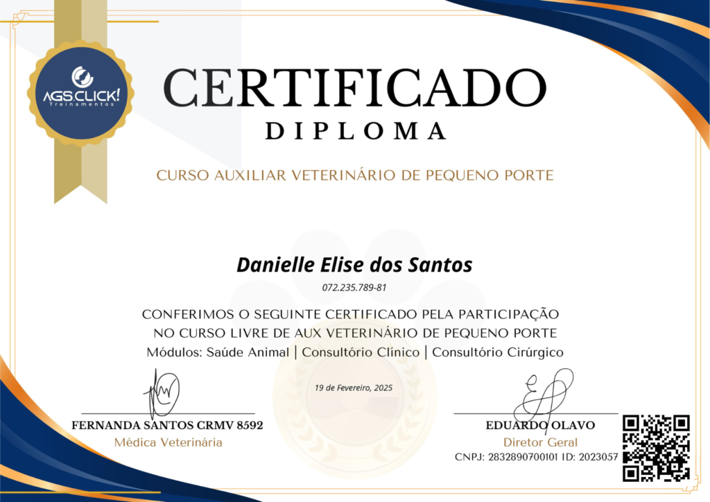 Certificado Clickvet de Auxiliar Veterinário